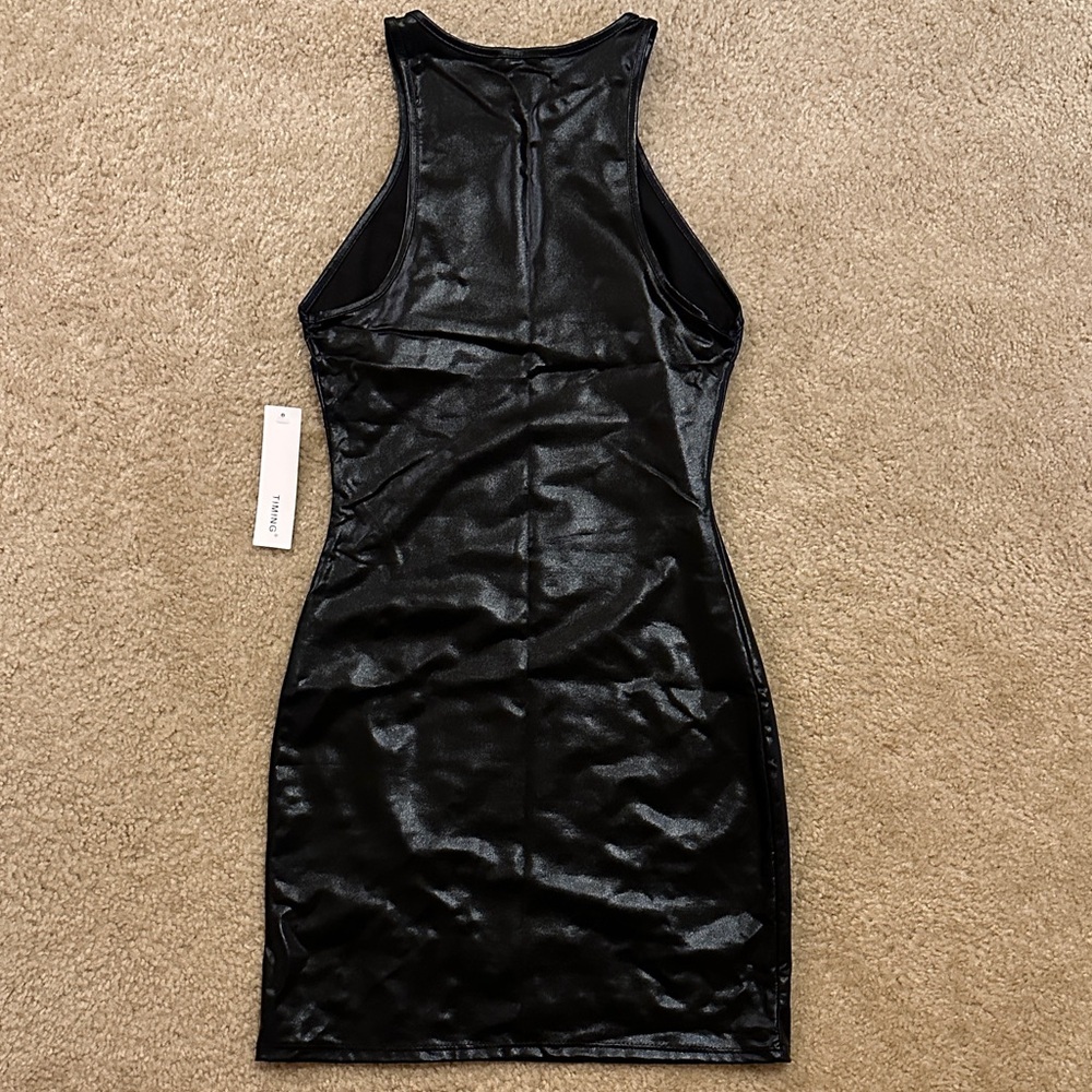 Timing Faux Leather Sleeveless Black Mini Dress Size Small - Picture 5 of 6